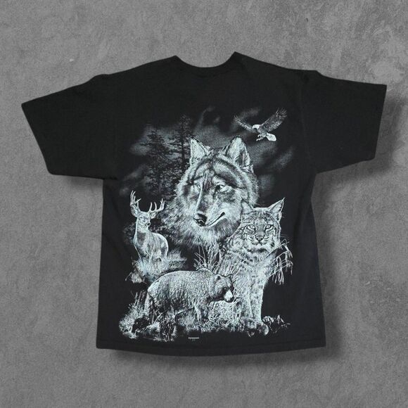 Vintage 90s AOP All Over Print Nature Wilderness Animal Print Single Stitch L - Picture 2 of 8